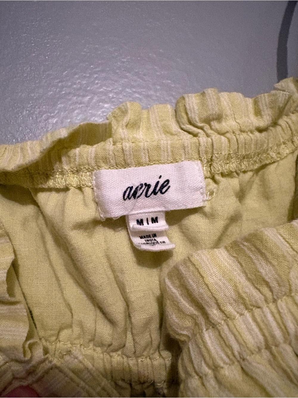 aerie Yellow Striped Tie-Shoulder Button Crop Top - Picture 3 of 3